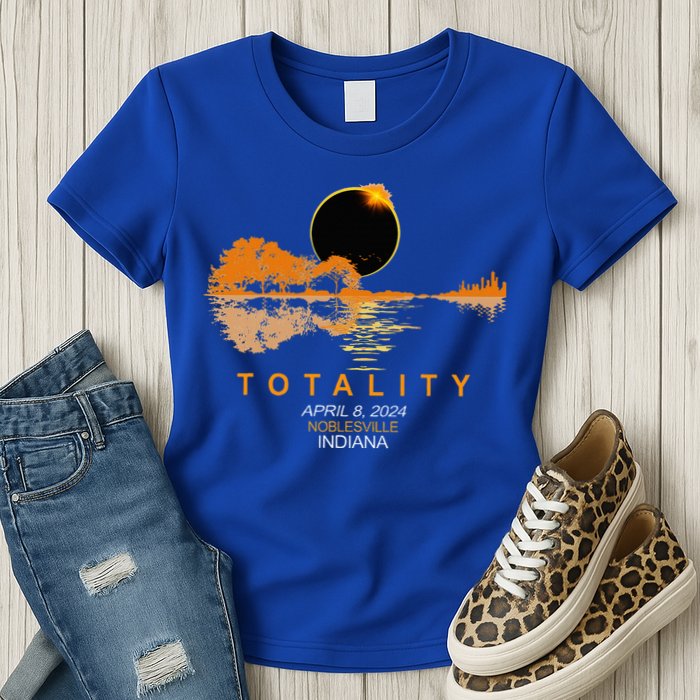 Noblesville Indiana Total Solar Eclipse 2024 Guitar Womens T-Shirt