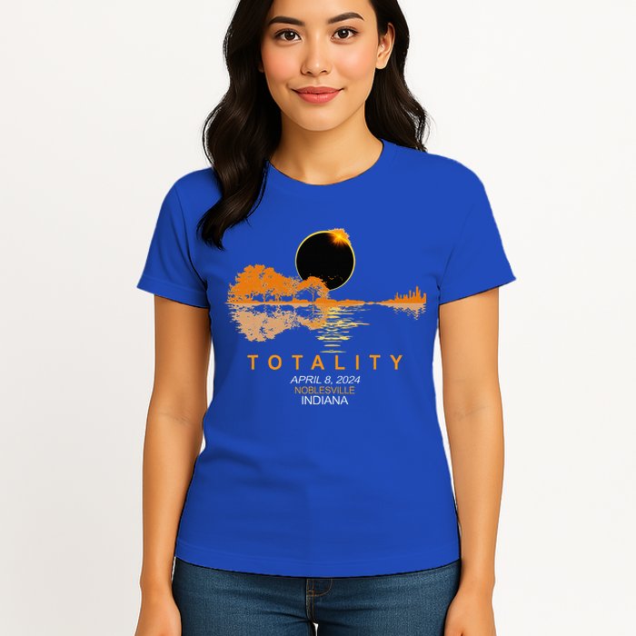 Noblesville Indiana Total Solar Eclipse 2024 Guitar Womens T-Shirt