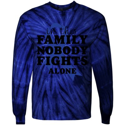 Nobody In This Family Fights Alone Colon Cancer Awareness Tie-Dye Long Sleeve Shirt