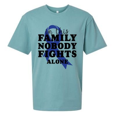 Nobody In This Family Fights Alone Colon Cancer Awareness Sueded Cloud Jersey T-Shirt