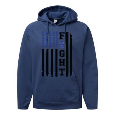 Nobody In This Family Fights Alone Colon Cancer Awareness Performance Fleece Hoodie