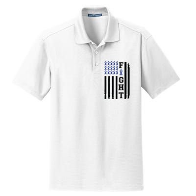 Nobody In This Family Fights Alone Colon Cancer Awareness Dry Zone Grid Polo