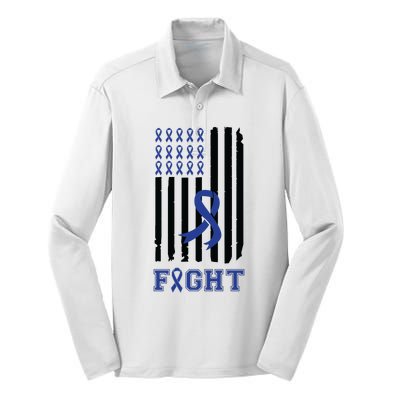 Nobody In This Family Fights Alone Colon Cancer Awareness Silk Touch Performance Long Sleeve Polo