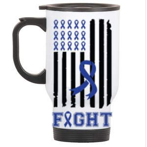 Nobody In This Family Fights Alone Colon Cancer Awareness Stainless Steel Travel Mug