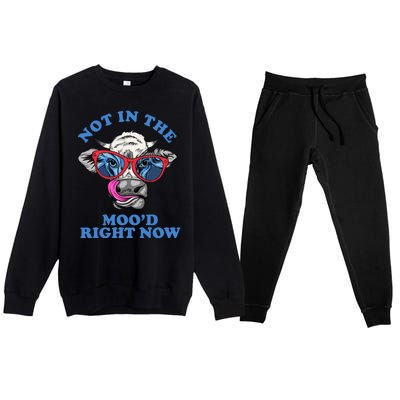 Not In The Mood Right Now Funny Cow Premium Crewneck Sweatsuit Set