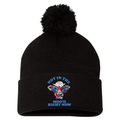 Not In The Mood Right Now Funny Cow Pom Pom 12in Knit Beanie