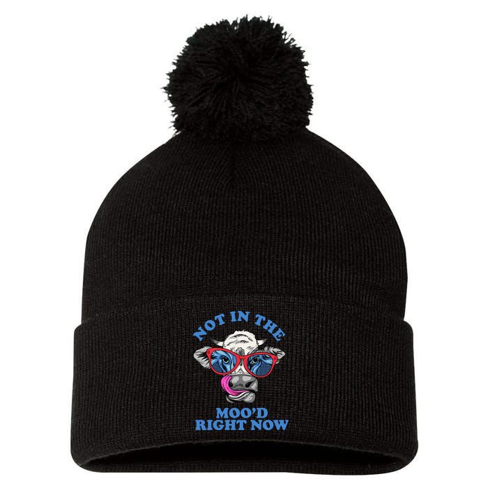 Not In The Mood Right Now Funny Cow Pom Pom 12in Knit Beanie