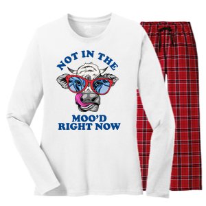 Not In The Mood Right Now Funny Cow Women's Long Sleeve Flannel Pajama Set 