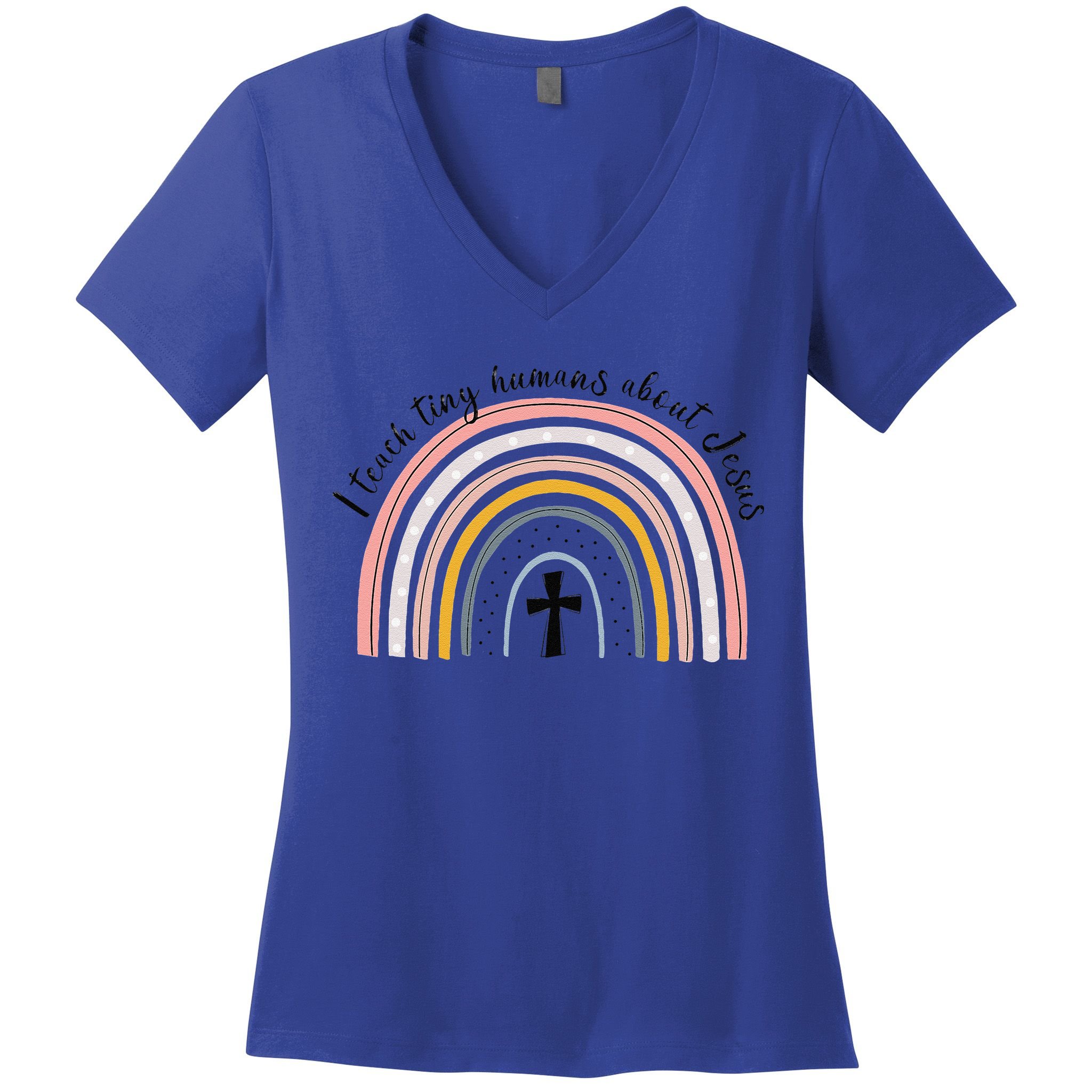 NG0M I Teach Tiny Humans About Jesus Teacher Appreciation Women's V-Neck T-Shirt