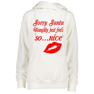 Naughty Is The New Nice Santa Xmas Lips Gift Womens Funnel Neck Pullover Hood