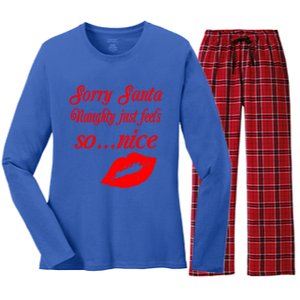 Naughty Is The New Nice Santa Xmas Lips Gift Women's Long Sleeve Flannel Pajama Set 