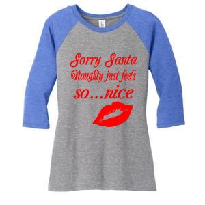 Naughty Is The New Nice Santa Xmas Lips Gift Women's Tri-Blend 3/4-Sleeve Raglan Shirt