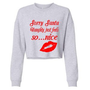 Naughty Is The New Nice Santa Xmas Lips Gift Cropped Pullover Crew