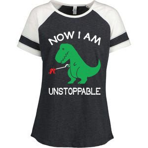 Now IM Unstoppable Funny Trex Dinosaur Meaningful Gift Enza Ladies Jersey Colorblock Tee