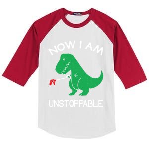 Now IM Unstoppable Funny Trex Dinosaur Meaningful Gift Kids Colorblock Raglan Jersey