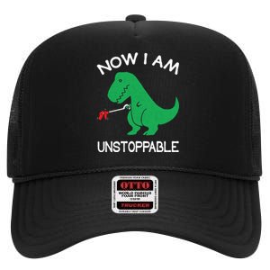 Now I'm Unstoppable - Funny T-Rex Dinosaur High Crown Mesh Back Trucker Hat