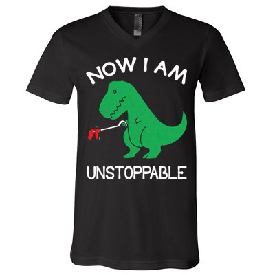 Now I'm Unstoppable - Funny T-Rex Dinosaur V-Neck T-Shirt