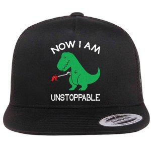 Now I'm Unstoppable - Funny T-Rex Dinosaur Flat Bill Trucker Hat