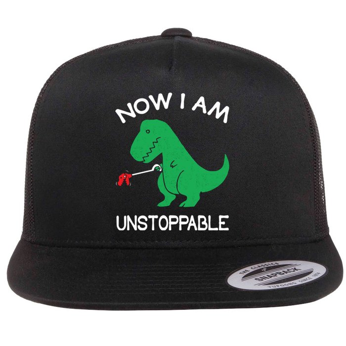 Now I'm Unstoppable - Funny T-Rex Dinosaur Flat Bill Trucker Hat