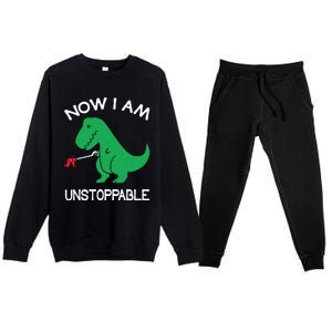 Now I'm Unstoppable - Funny T-Rex Dinosaur Premium Crewneck Sweatsuit Set