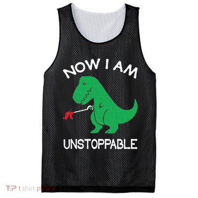 Now I'm Unstoppable - Funny T-Rex Dinosaur Mesh Reversible Basketball Jersey Tank
