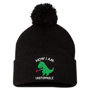 Now I'm Unstoppable - Funny T-Rex Dinosaur Pom Pom 12in Knit Beanie