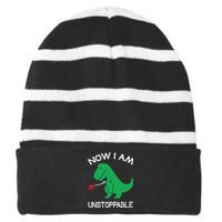 Now I'm Unstoppable - Funny T-Rex Dinosaur Striped Beanie with Solid Band