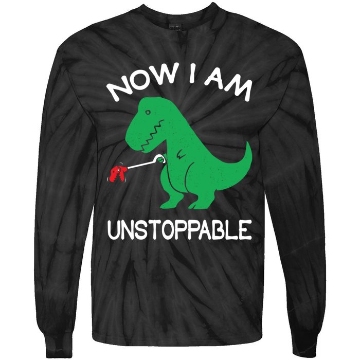 Now I'm Unstoppable - Funny T-Rex Dinosaur Tie-Dye Long Sleeve Shirt