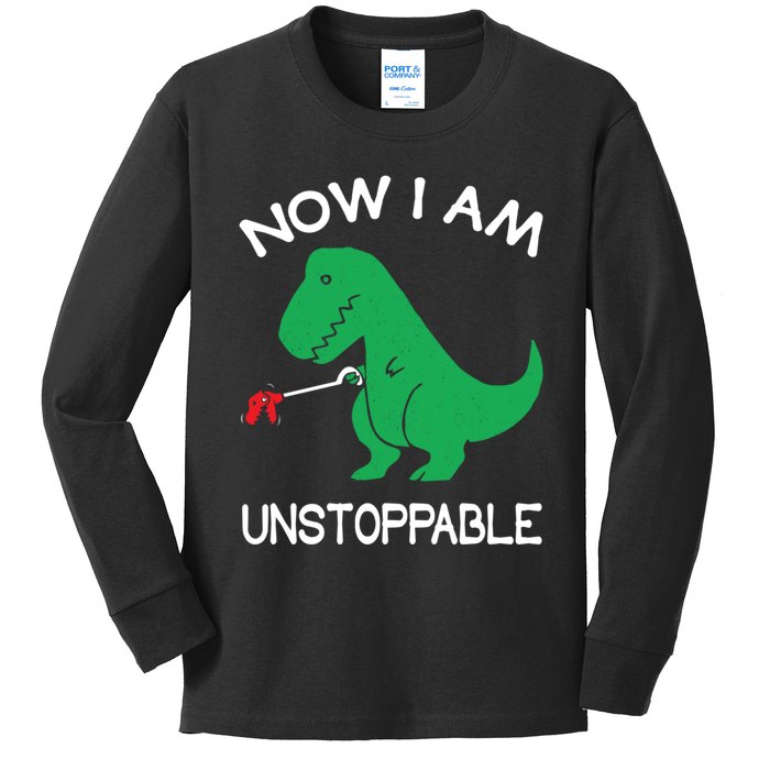 Now I'm Unstoppable - Funny T-Rex Dinosaur Kids Long Sleeve Shirt