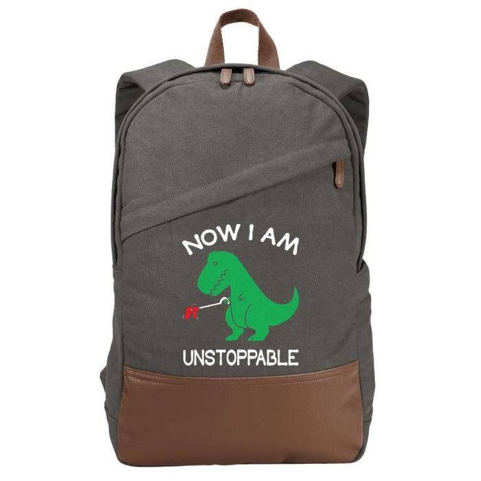 Now I'm Unstoppable - Funny T-Rex Dinosaur Cotton Canvas Backpack