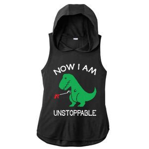 Now I'm Unstoppable Funny TRex Dinosaur Ladies PosiCharge Tri-Blend Wicking Draft Hoodie Tank