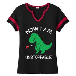 Now I'm Unstoppable Funny TRex Dinosaur Ladies Halftime Notch Neck Tee