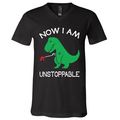 Now I'm Unstoppable Funny TRex Dinosaur V-Neck T-Shirt