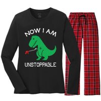 Now I'm Unstoppable Funny TRex Dinosaur Women's Long Sleeve Flannel Pajama Set 