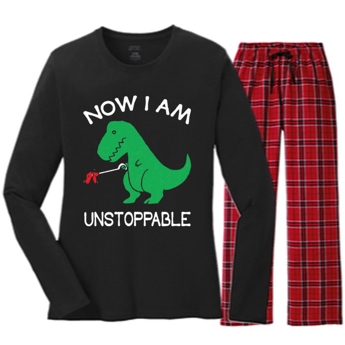 Now I'm Unstoppable Funny TRex Dinosaur Women's Long Sleeve Flannel Pajama Set 