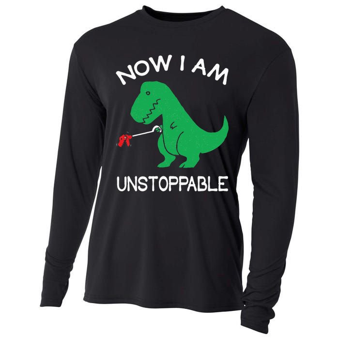 Now I'm Unstoppable Funny TRex Dinosaur Cooling Performance Long Sleeve Crew