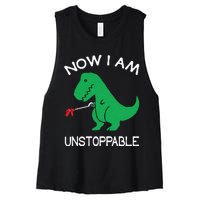 Now I'm Unstoppable Funny TRex Dinosaur Women's Racerback Cropped Tank