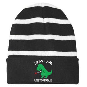 Now I'm Unstoppable Funny TRex Dinosaur Striped Beanie with Solid Band