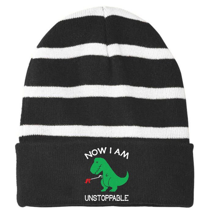 Now I'm Unstoppable Funny TRex Dinosaur Striped Beanie with Solid Band