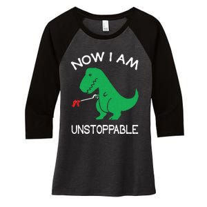 Now I'm Unstoppable Funny TRex Dinosaur Women's Tri-Blend 3/4-Sleeve Raglan Shirt