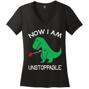 Now I'm Unstoppable Funny TRex Dinosaur Women's V-Neck T-Shirt