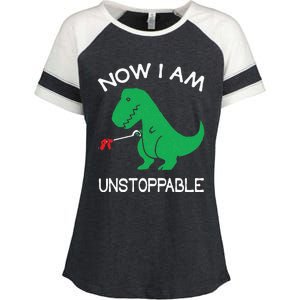 Now I'm Unstoppable Funny TRex Dinosaur Enza Ladies Jersey Colorblock Tee