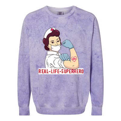 Nurse In Uniform Real Life Superhero Thank You Nurses Cute Gift Colorblast Crewneck Sweatshirt