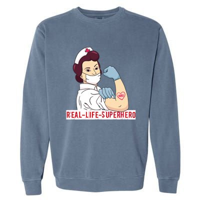 Nurse In Uniform Real Life Superhero Thank You Nurses Cute Gift Garment-Dyed Sweatshirt