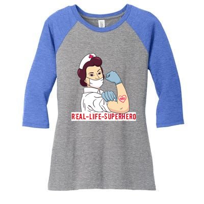 Nurse In Uniform Real Life Superhero Thank You Nurses Cute Gift Women's Tri-Blend 3/4-Sleeve Raglan Shirt