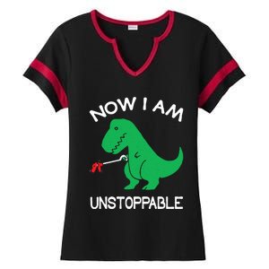 Now IM Unstoppable Funny Trex Dinosaur Ladies Halftime Notch Neck Tee