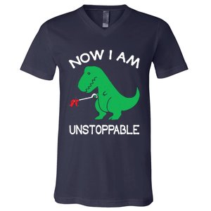 Now IM Unstoppable Funny Trex Dinosaur V-Neck T-Shirt