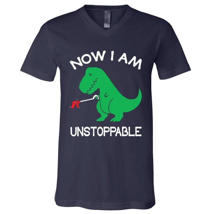 Now IM Unstoppable Funny Trex Dinosaur V-Neck T-Shirt