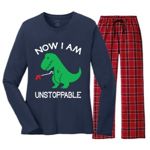 Now IM Unstoppable Funny Trex Dinosaur Women's Long Sleeve Flannel Pajama Set 