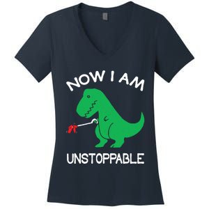 Now IM Unstoppable Funny Trex Dinosaur Women's V-Neck T-Shirt